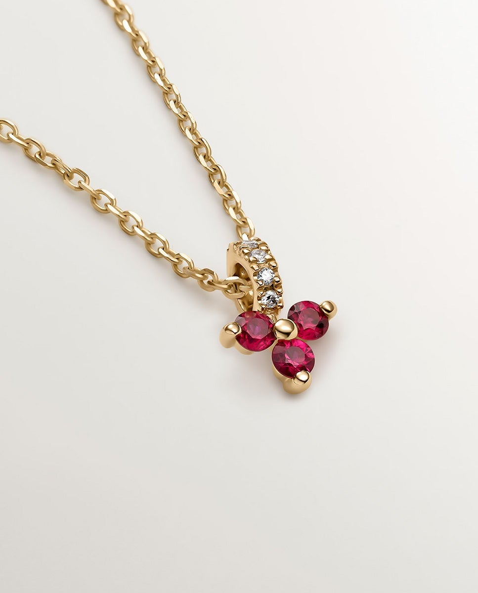 Colgante de oro amarillo de 9k con trébol de rubíes rojos y diamantes - Aristocrazy - Rojo Rojo-3