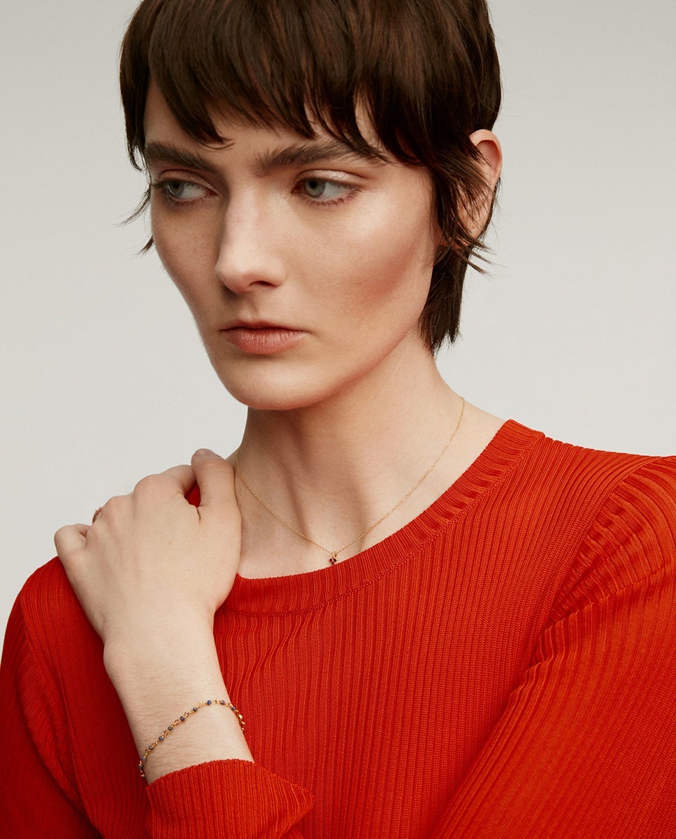 Colgante de oro amarillo de 9k con trébol de rubíes rojos y diamantes - Aristocrazy - Rojo Rojo-6