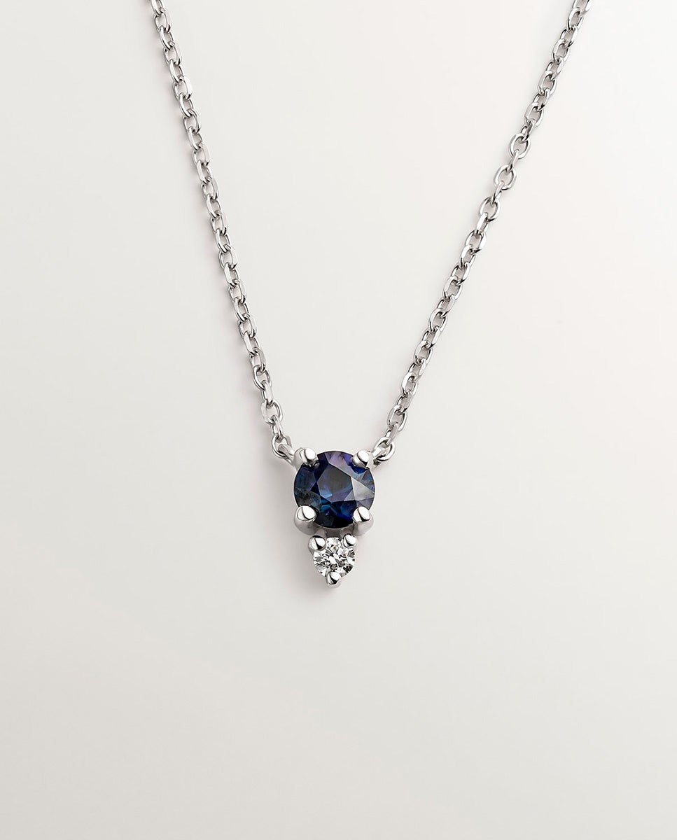 Imagen 0 de Colgante de oro blanco de 9k con zafiro y diamante Azul