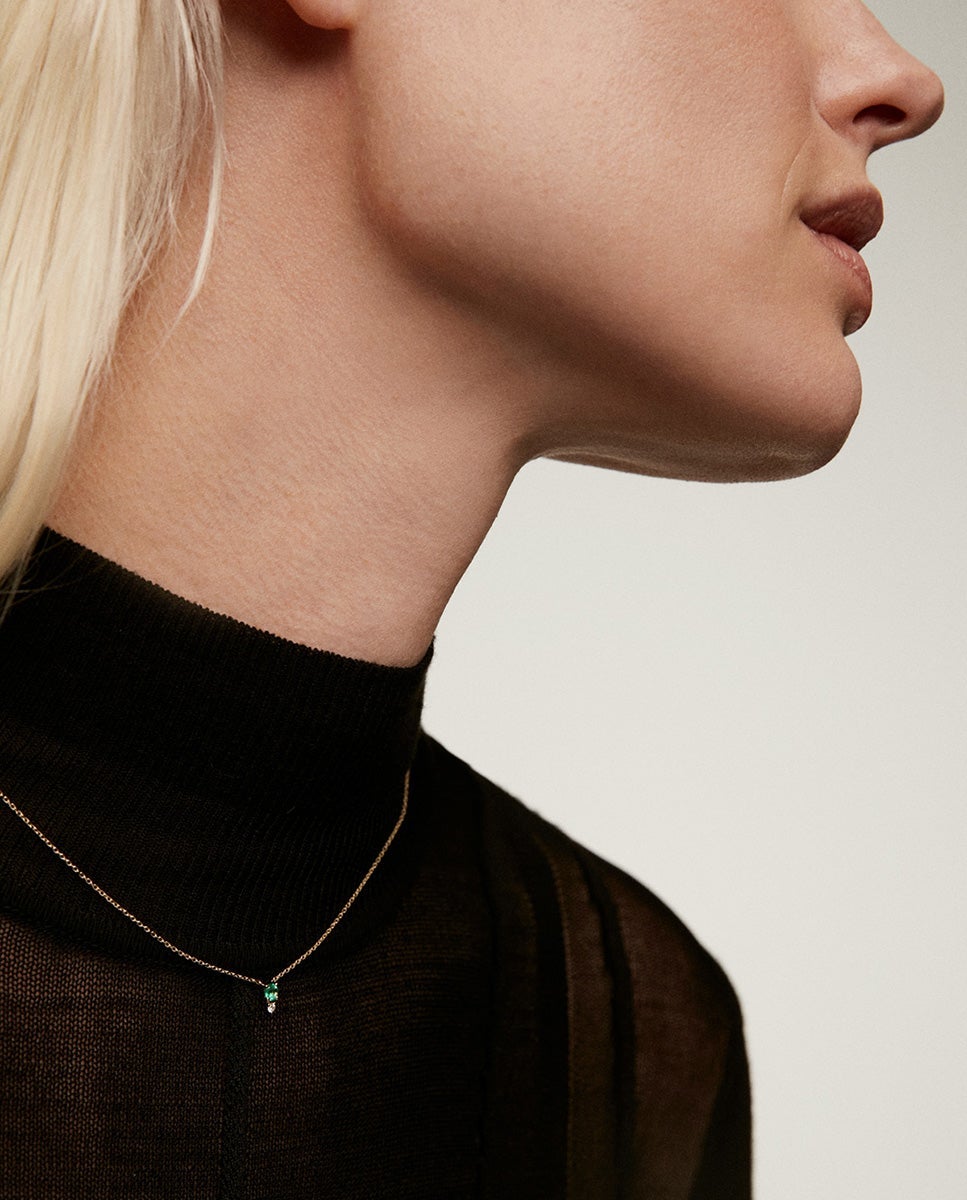 Colgante de oro amarillo de 9k con esmeralda y diamante - Aristocrazy - Verde Verde-2