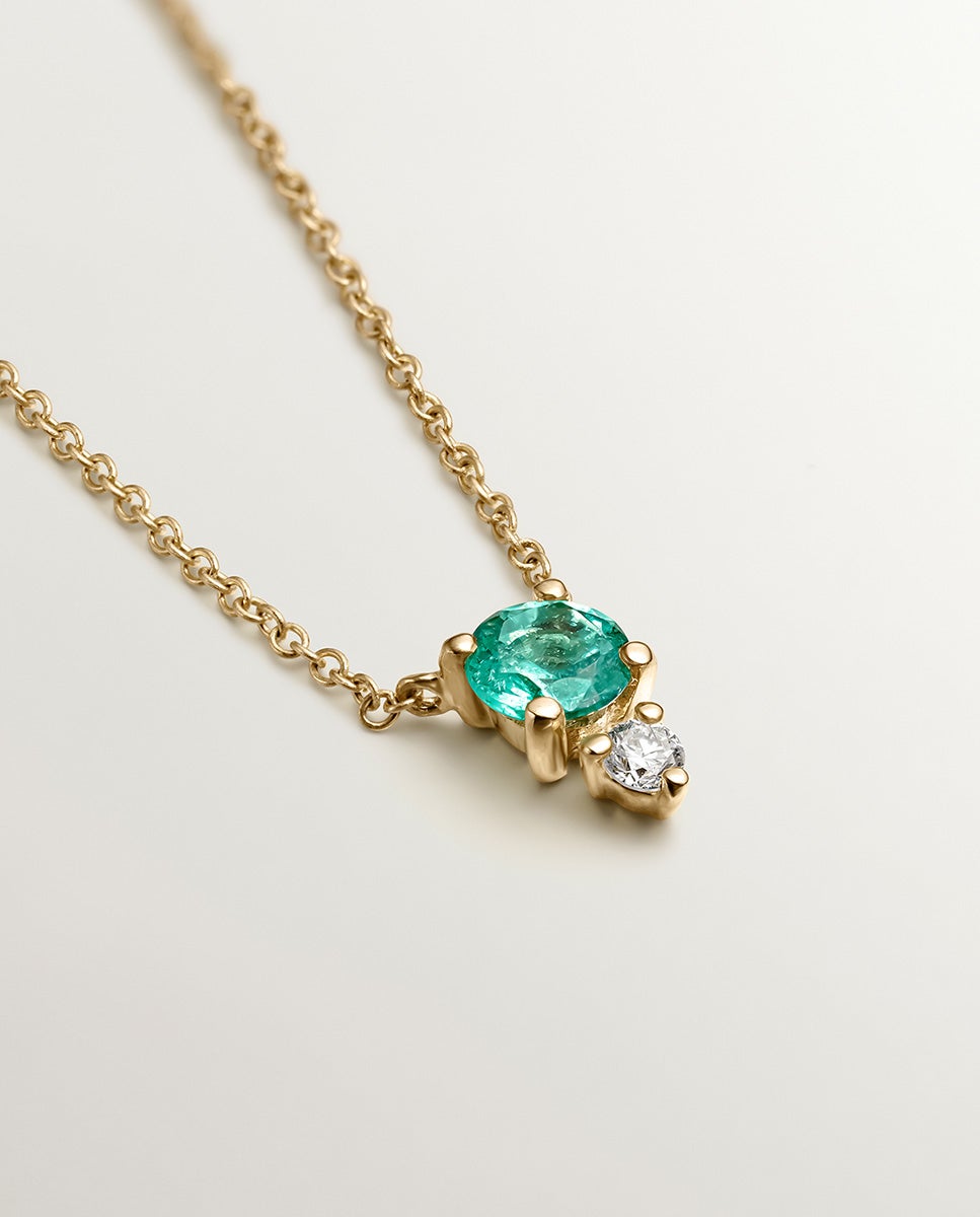 Colgante de oro amarillo de 9k con esmeralda y diamante - Aristocrazy - Verde Verde-3