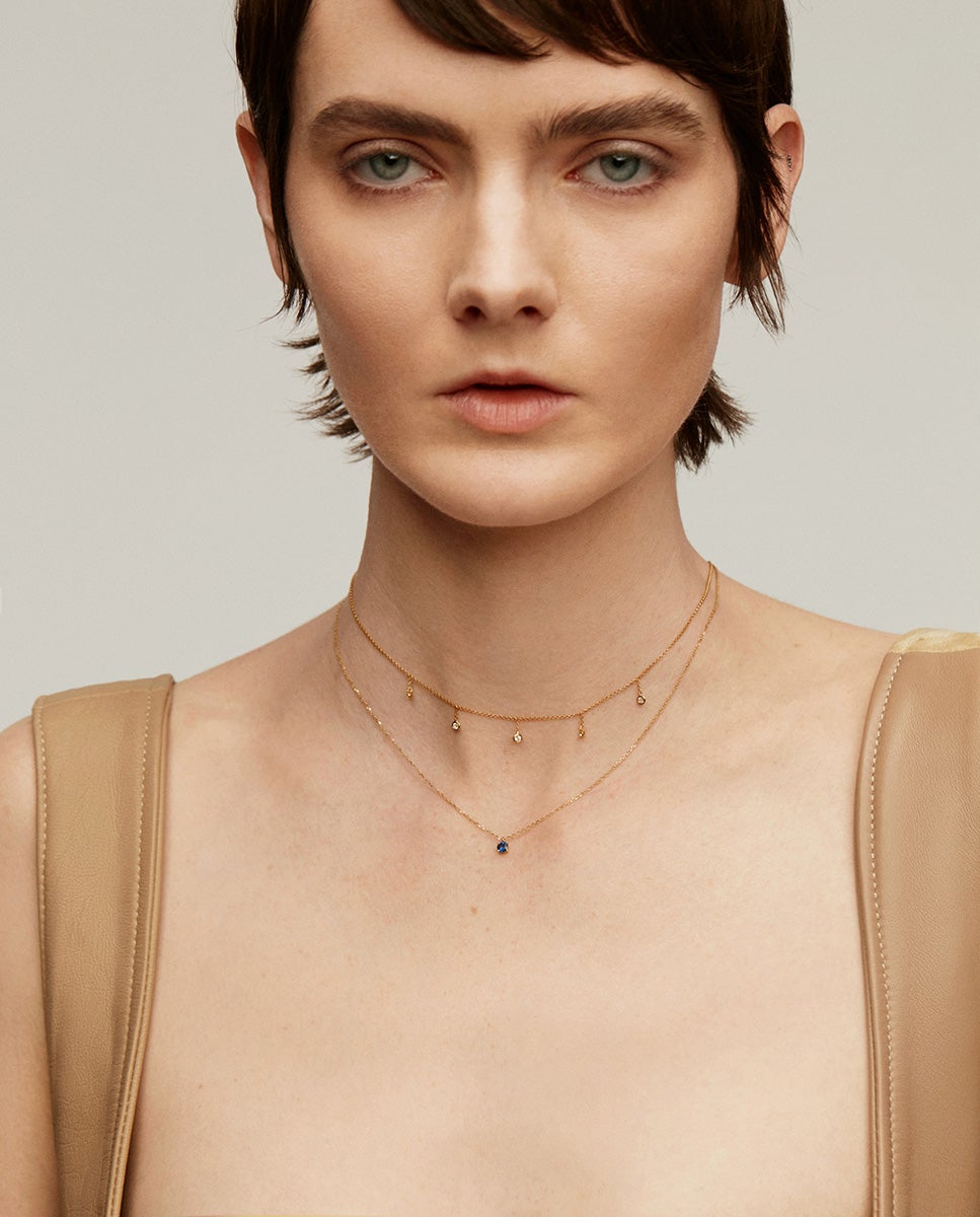 Cadena con colgante de oro amarillo de 9k con zafiro - Aristocrazy - Azul Azul-6