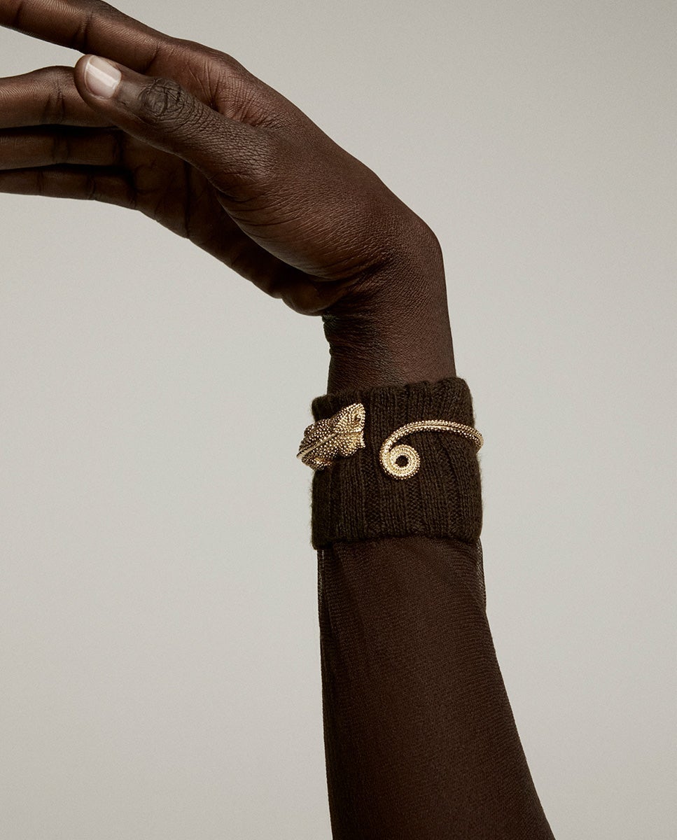 Pulsera rígida de plata 925 bañada en oro amarillo de 18k con forma de camaleón - Aristocrazy - Dorado Dorado-2