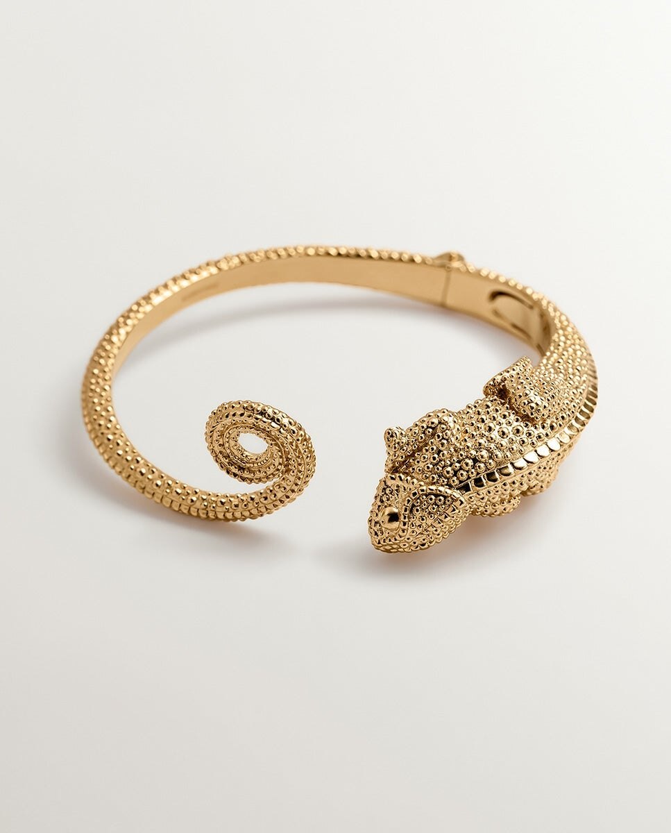 Pulsera rígida de plata 925 bañada en oro amarillo de 18k con forma de camaleón - Aristocrazy - Dorado Dorado-3