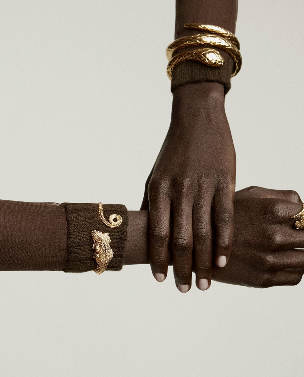 Pulsera rígida de plata 925 bañada en oro amarillo de 18k con forma de camaleón - Aristocrazy - Dorado Dorado-6