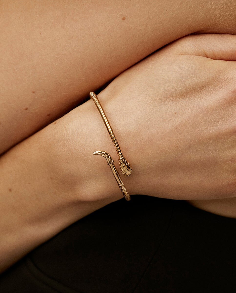 Brazalete de plata 925 bañada en oro amarillo de 18K con forma de serpiente Oro-2