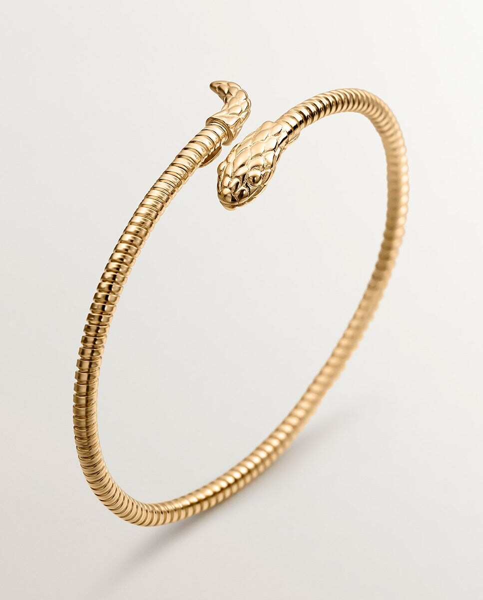 Brazalete de plata 925 bañada en oro amarillo de 18K con forma de serpiente Oro-5
