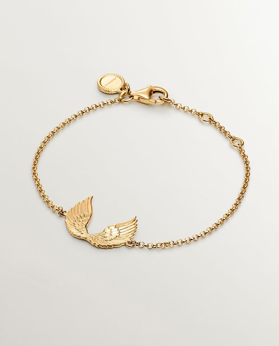Pulsera de cadena de plata 925 bañada en oro amarillo de 18k con alas - Dorado Dorado-1