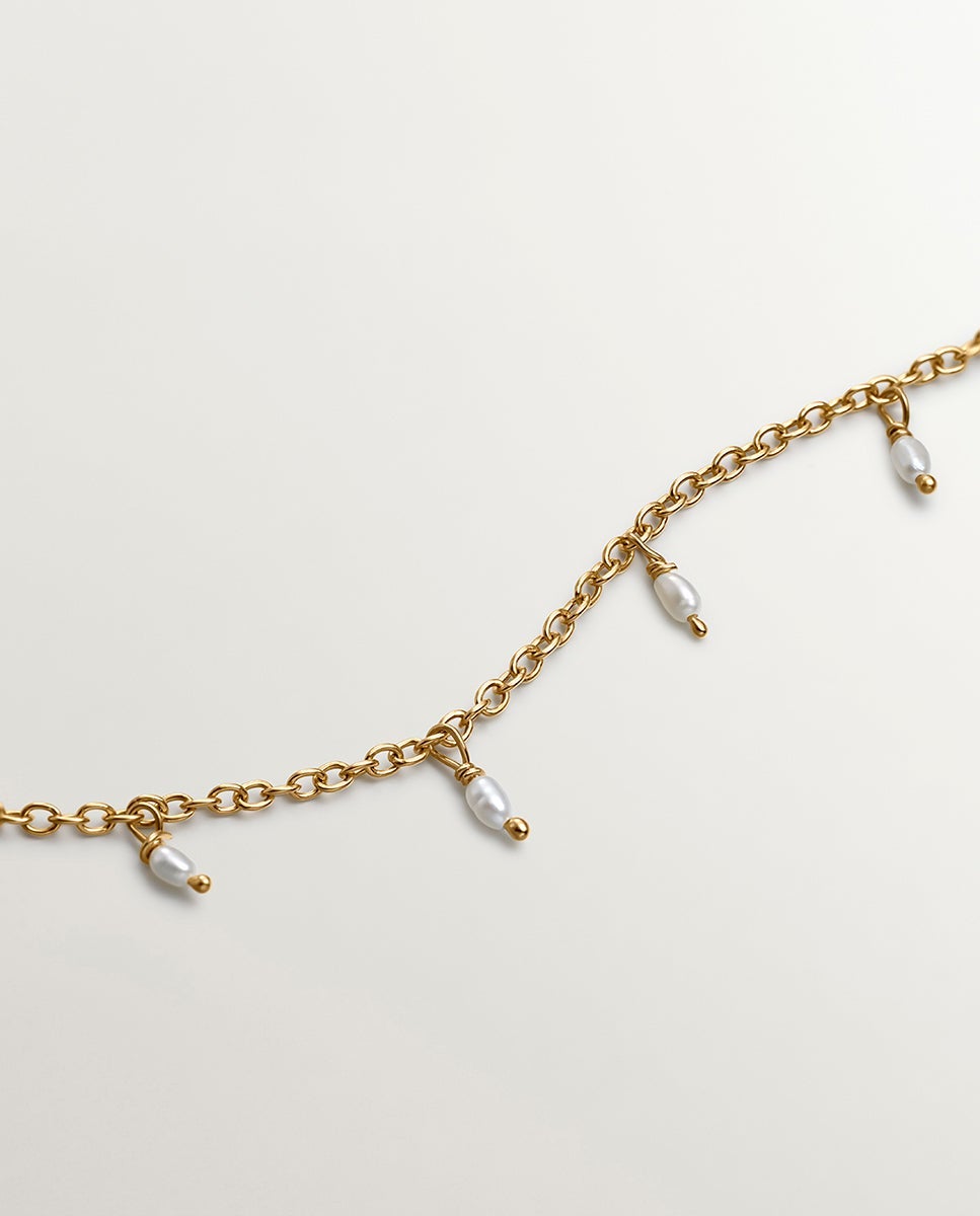 Cadena con colgante de plata 925 bañada en oro amarillo de 18k con perlas de río y flor de loto - Aristocrazy - Blanco Blanco-6