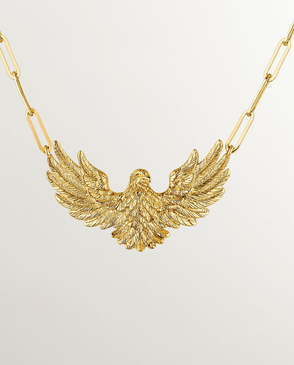 Imagen 1 de Collar eslabones de plata 925 bañada en oro amarillo de 18k con águila - Dorado Dorado