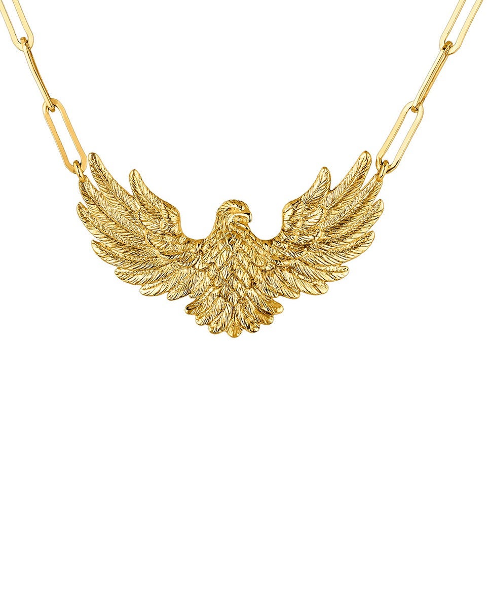 Imagen 4 de Collar eslabones de plata 925 bañada en oro amarillo de 18k con águila - Dorado Dorado