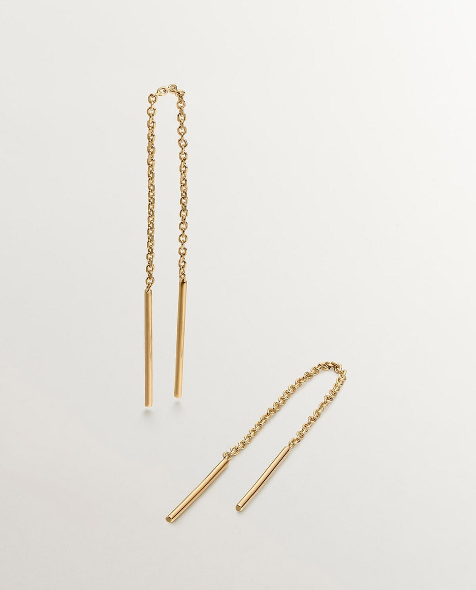 Pendientes largos de cadena de plata 925 bañada en oro amarillo de 18k - Dorado Dorado-1