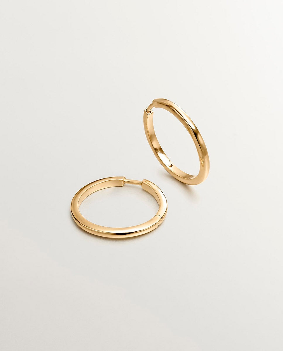 Pendientes de aro medianos de plata 925 bañada en oro amarillo de 18k con relieve y forma irregular - Aristocrazy - Dorado Dorado-3