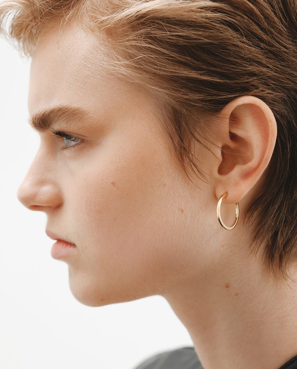 Pendientes de aro medianos de plata 925 bañada en oro amarillo de 18k con relieve y forma irregular - Aristocrazy - Dorado Dorado-4