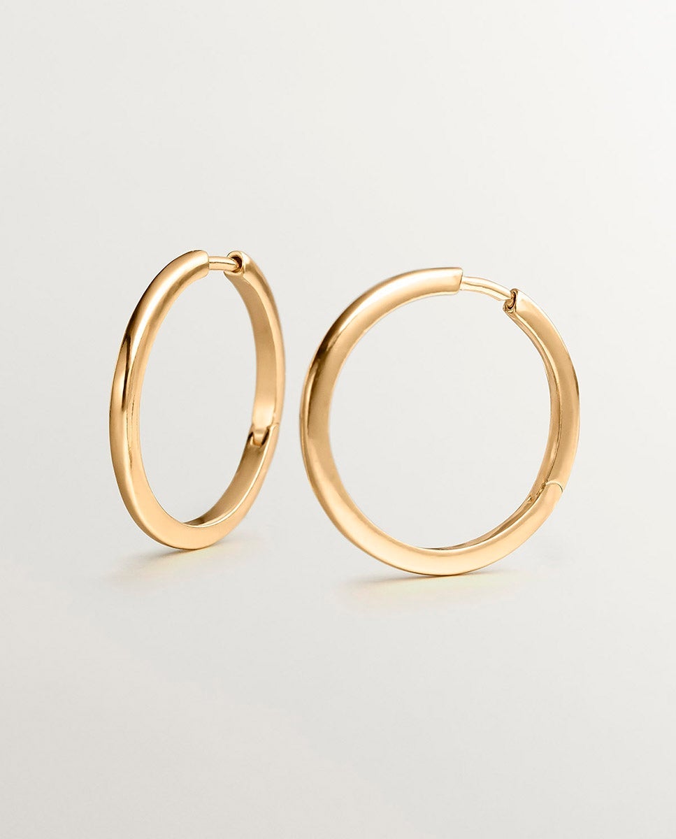 Pendientes de aro medianos de plata 925 bañada en oro amarillo de 18k con relieve y forma irregular - Aristocrazy - Dorado Dorado-5