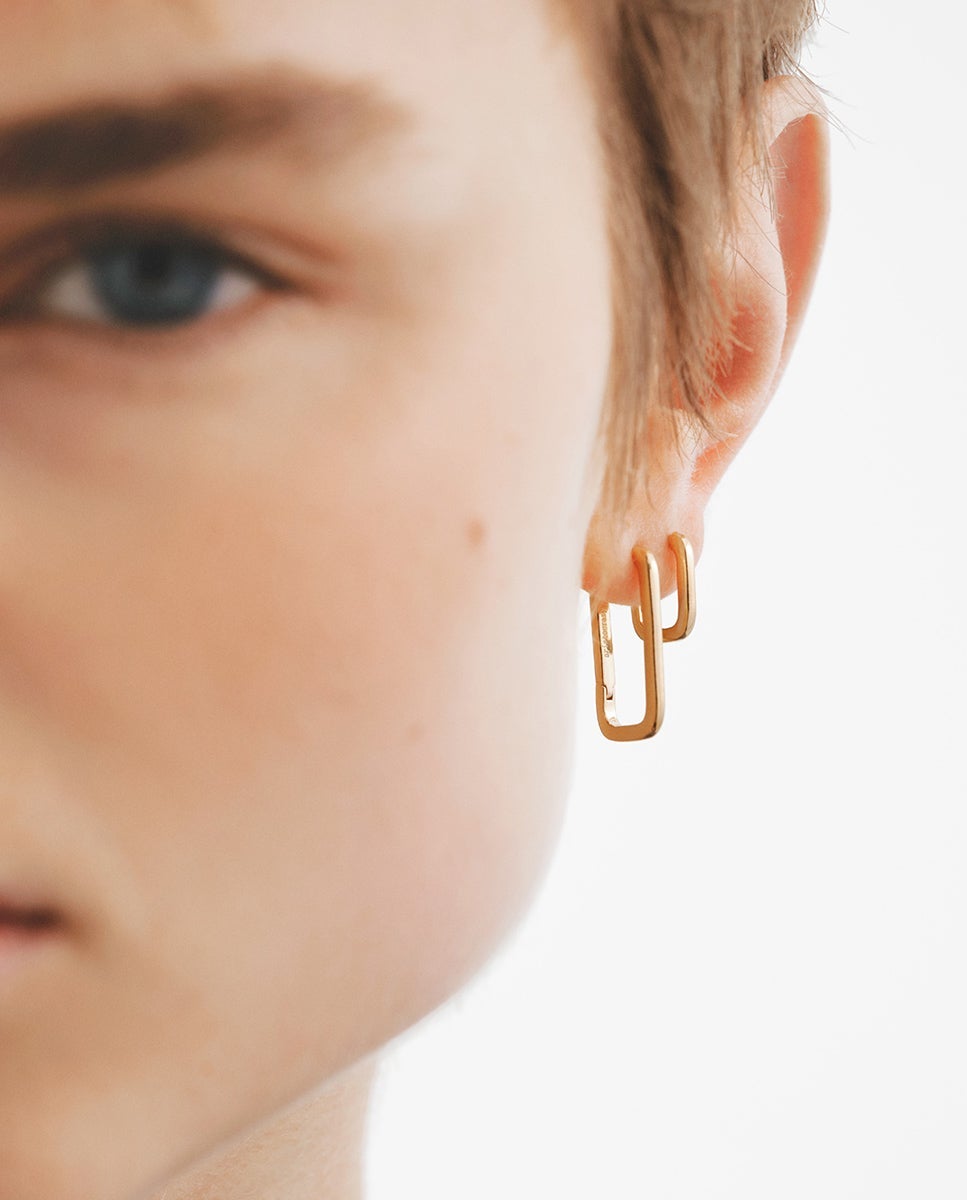 Pendientes de aro cuadrados en plata 925 bañada en amarillo de 18k - Aristocrazy - Oro Oro-6