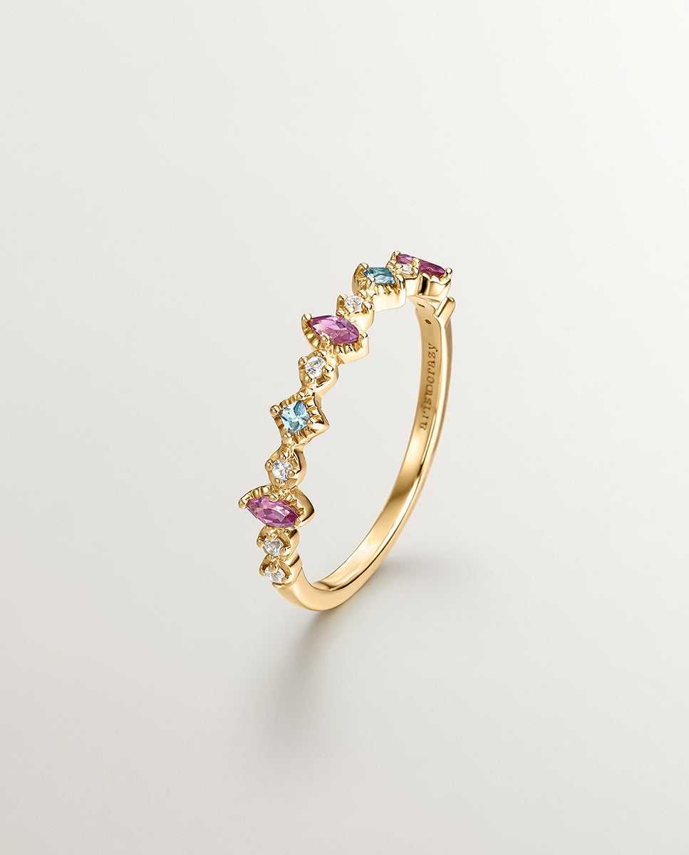 Imagen 0 de Anillo de plata 925 bañada en oro amarillo de 18k con topacios y rodolitas Multicolor