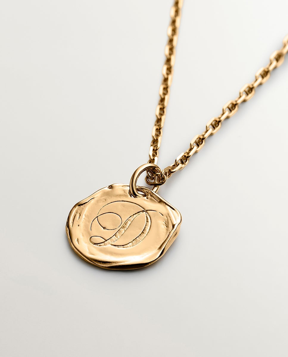 Charm artesanal de plata 925 bañada en oro amarillo de 18k con inicial d - Dorado Dorado-5