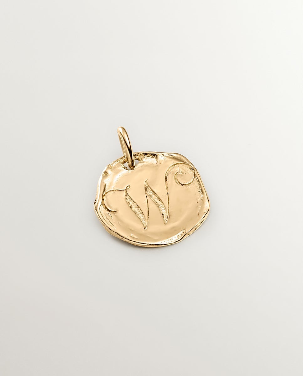 Charm artesanal de plata 925 bañada en oro amarillo de 18k con inicial w - Aristocrazy - Dorado Dorado-1