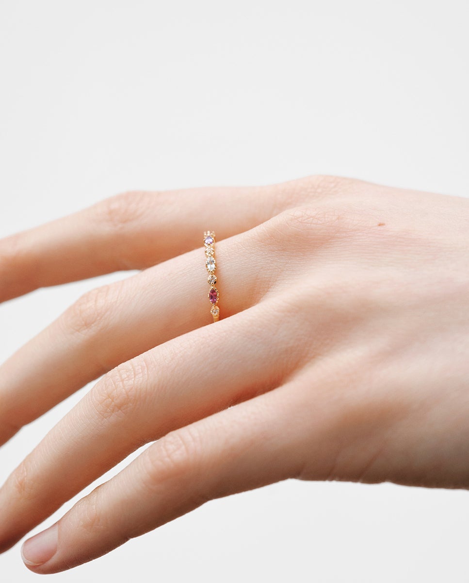 Anillo de plata 925 bañada en oro amarillo de 18k con topacios, rodolitas y amatista - Aristocrazy - Blanco Blanco-2