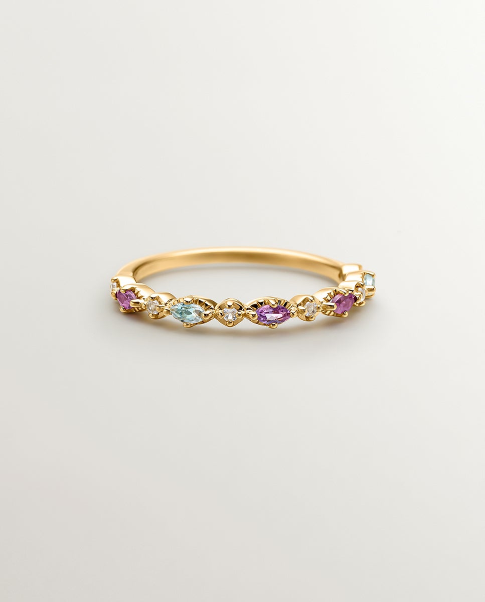 Anillo de plata 925 bañada en oro amarillo de 18k con topacios, rodolitas y amatista - Aristocrazy - Blanco Blanco-3