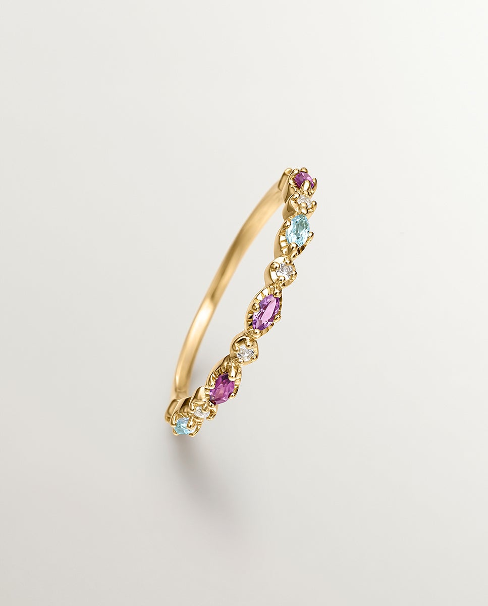Anillo de plata 925 bañada en oro amarillo de 18k con topacios, rodolitas y amatista - Aristocrazy - Blanco Blanco-5