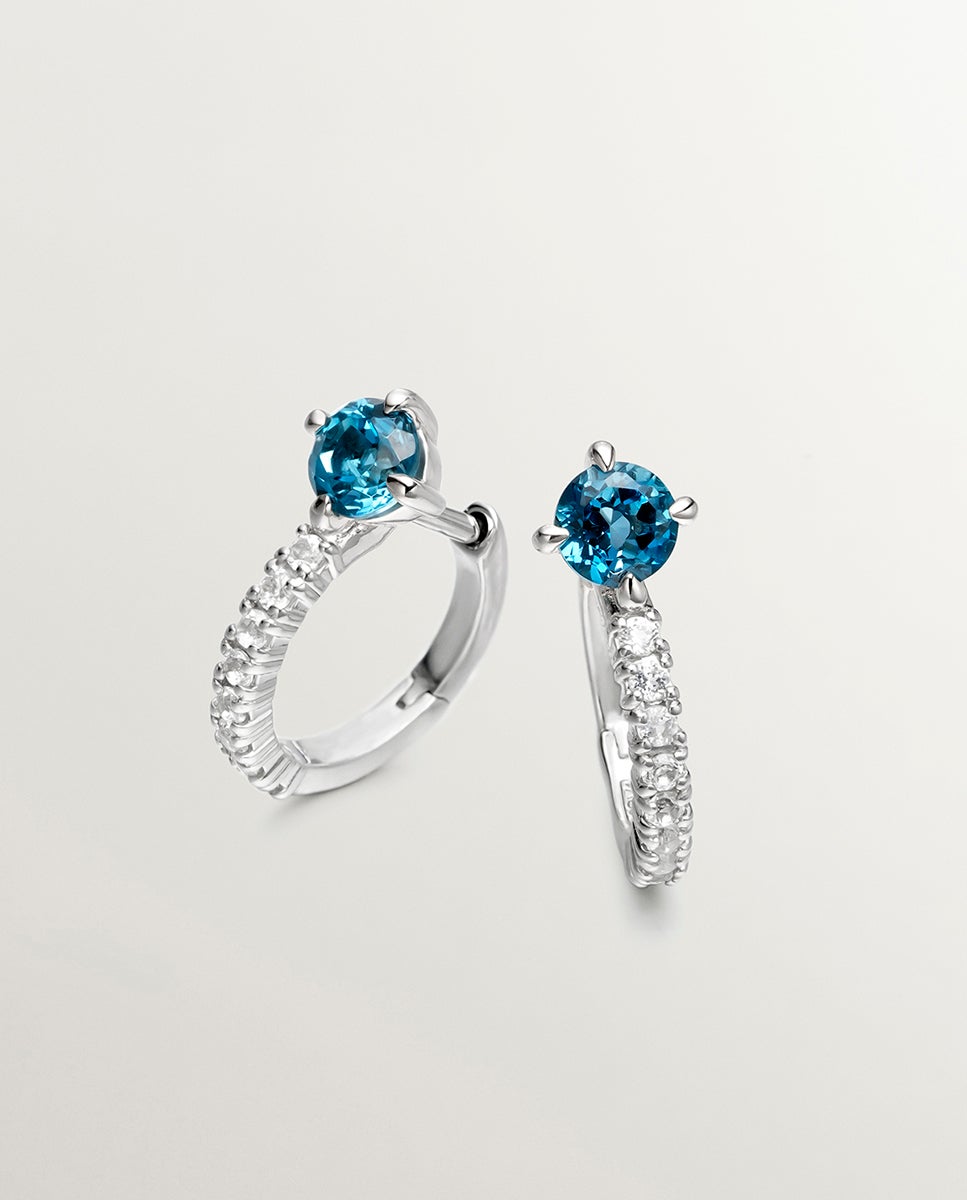 Imagen 0 de Pendientes de aro de plata 925 con topacios azul y blancos Azul Océano