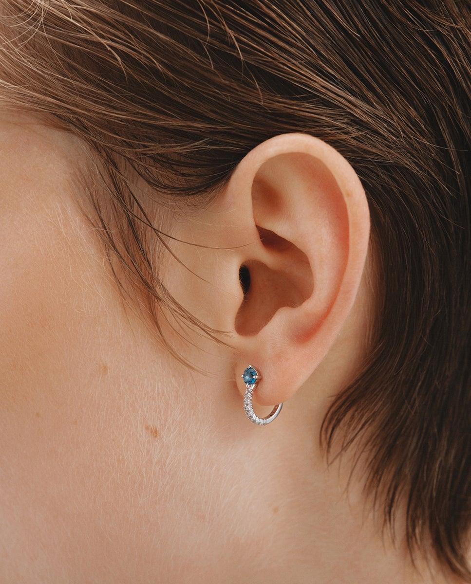 Pendientes de aro de plata 925 con topacios azul y blancos - Aristocrazy - Azul Océano Azul Océano-2