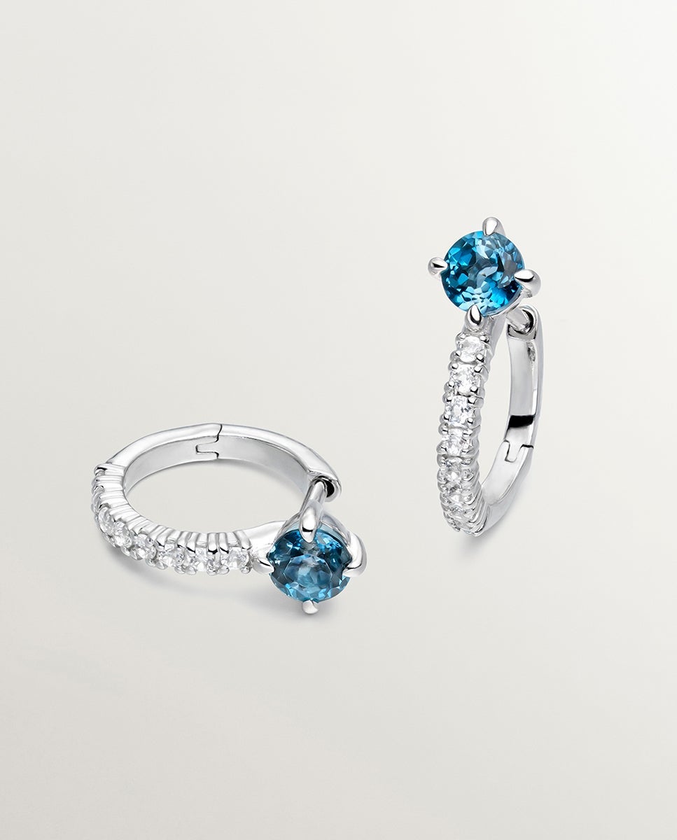 Pendientes de aro de plata 925 con topacios azul y blancos - Aristocrazy - Azul Océano Azul Océano-3