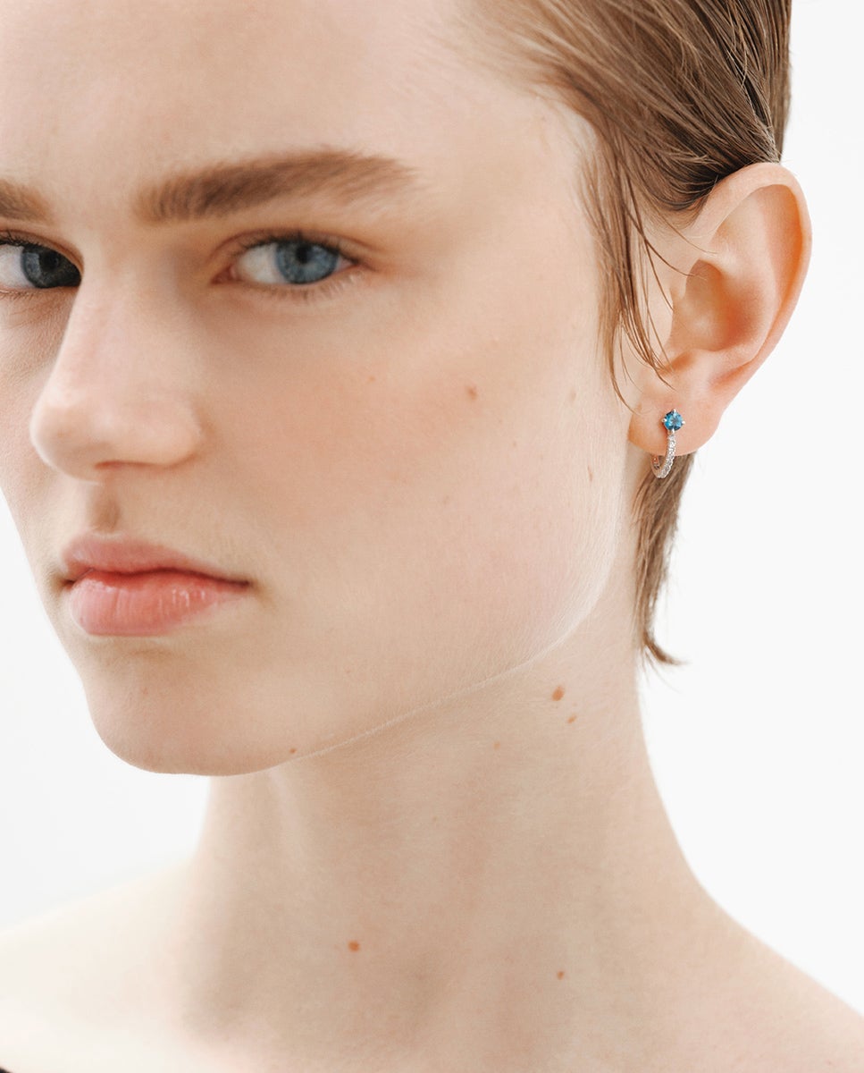 Pendientes de aro de plata 925 con topacios azul y blancos - Aristocrazy - Azul Océano Azul Océano-4