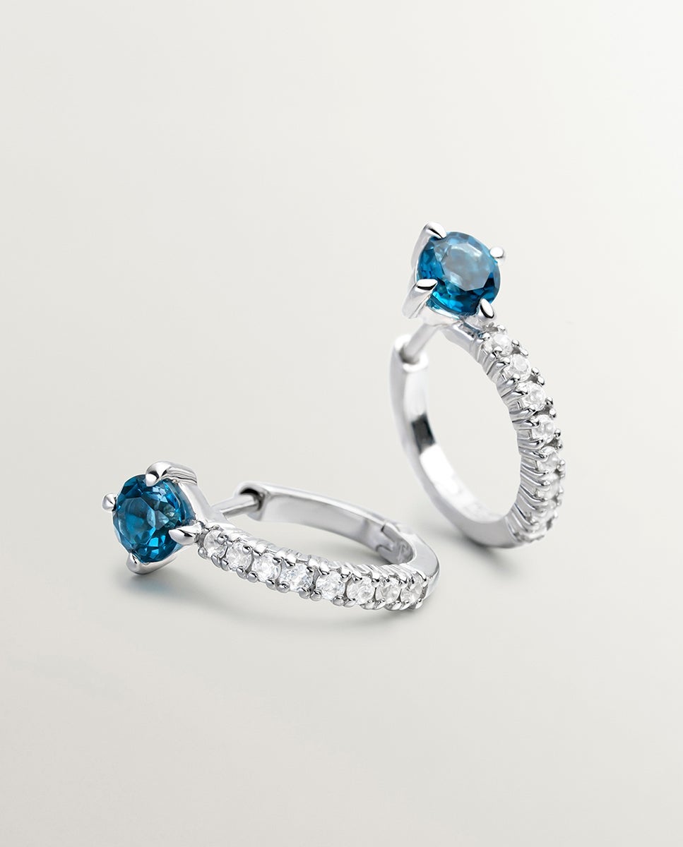 Pendientes de aro de plata 925 con topacios azul y blancos - Aristocrazy - Azul Océano Azul Océano-5