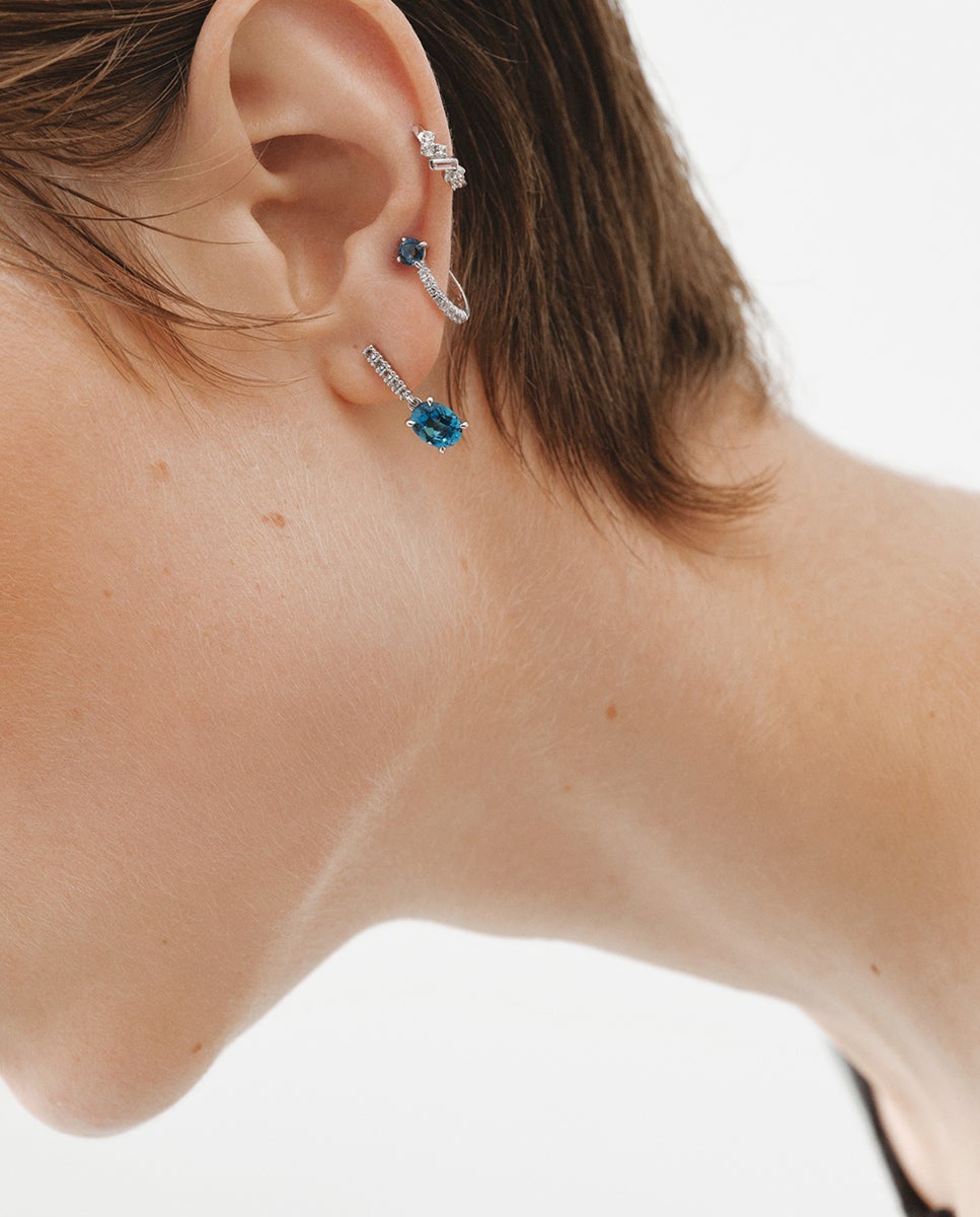 Pendientes de aro de plata 925 con topacios azul y blancos - Aristocrazy - Azul Océano Azul Océano-6