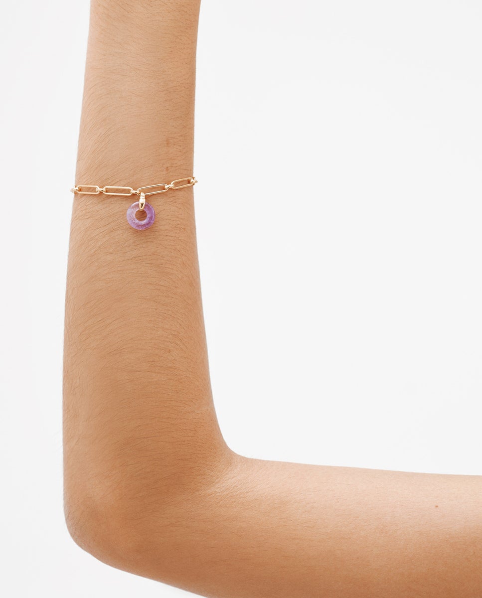 Pulsera de eslabones de plata 925 bañada en oro amarillo de 18k con amatista morada - Aristocrazy - Morado Morado-2