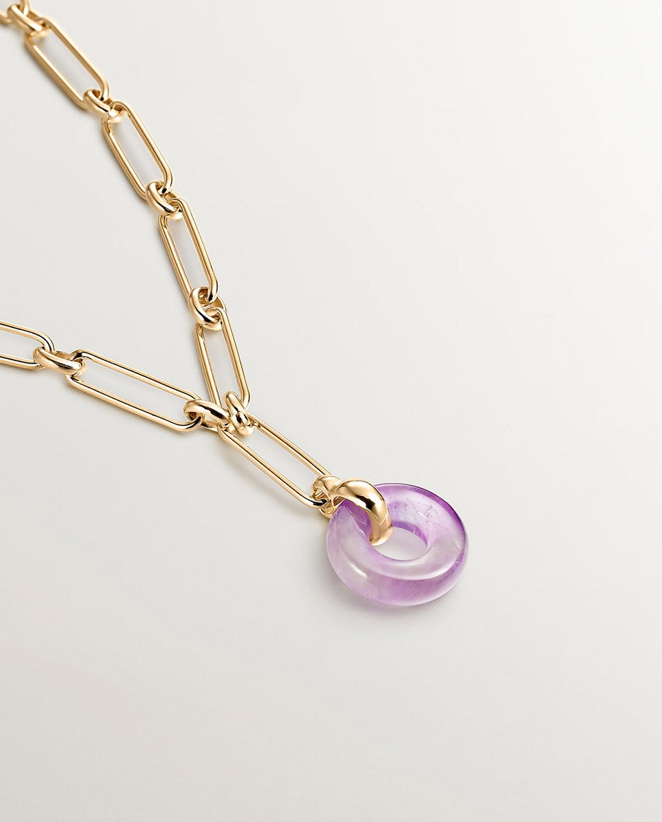 Pulsera de eslabones de plata 925 bañada en oro amarillo de 18k con amatista morada - Aristocrazy - Morado Morado-3