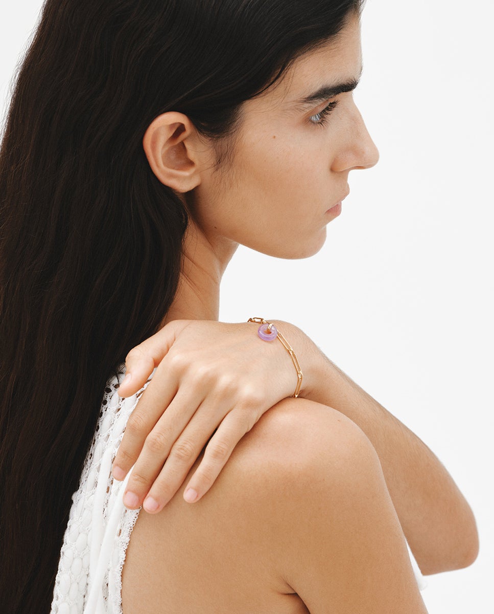 Pulsera de eslabones de plata 925 bañada en oro amarillo de 18k con amatista morada - Aristocrazy - Morado Morado-4