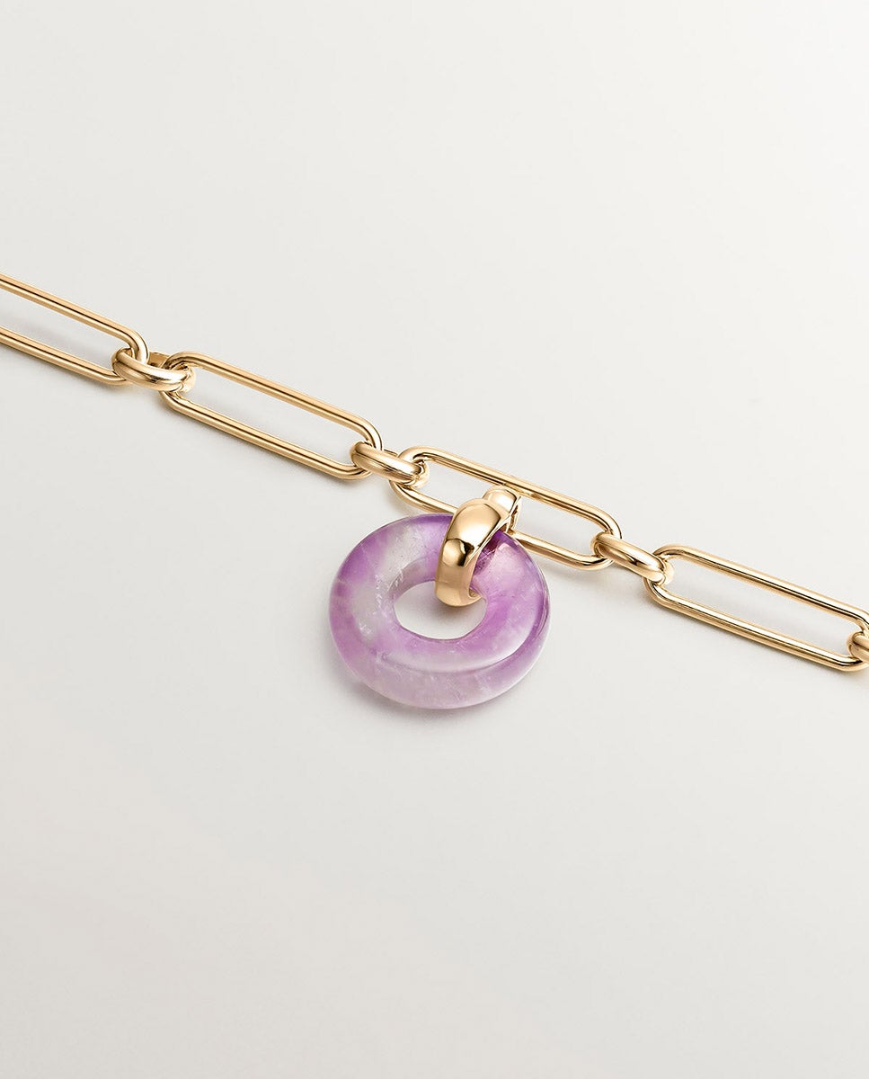 Pulsera de eslabones de plata 925 bañada en oro amarillo de 18k con amatista morada - Aristocrazy - Morado Morado-5