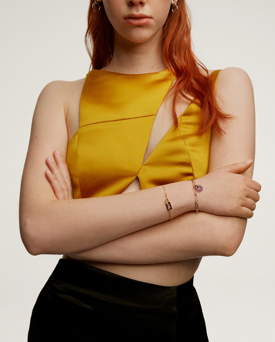 Pulsera de eslabones de plata 925 bañada en oro amarillo de 18k con amatista morada - Aristocrazy - Morado Morado-6