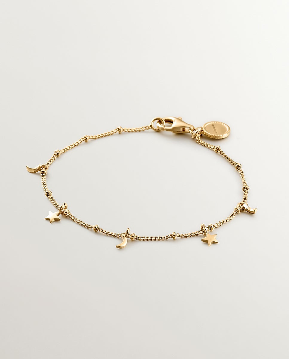 Pulsera de cadena de plata 925 bañada en oro amarillo de 18k con lunas y estrellas - Aristocrazy - Dorado Dorado-1
