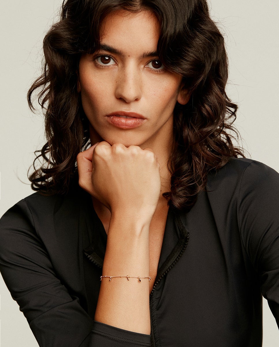 Pulsera de cadena de plata 925 bañada en oro amarillo de 18k con lunas y estrellas - Aristocrazy - Dorado Dorado-3