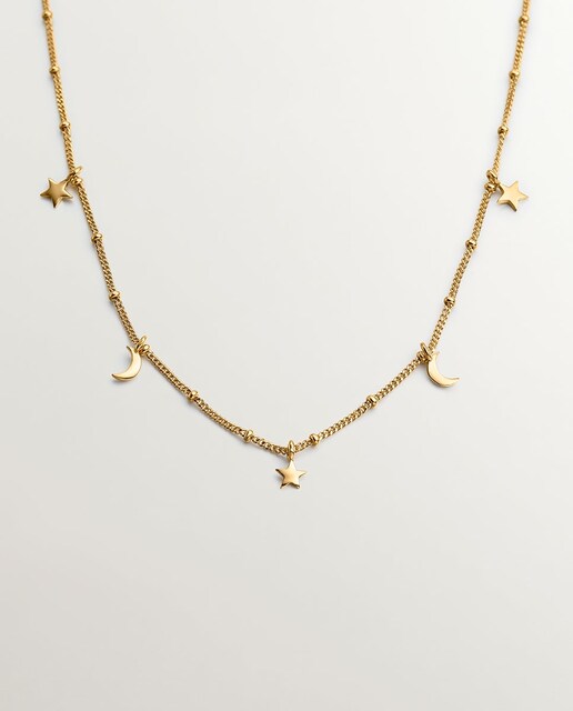 Imagen 0 de Collar de plata bañada en oro amarillo de 18K con estrellas y lunas