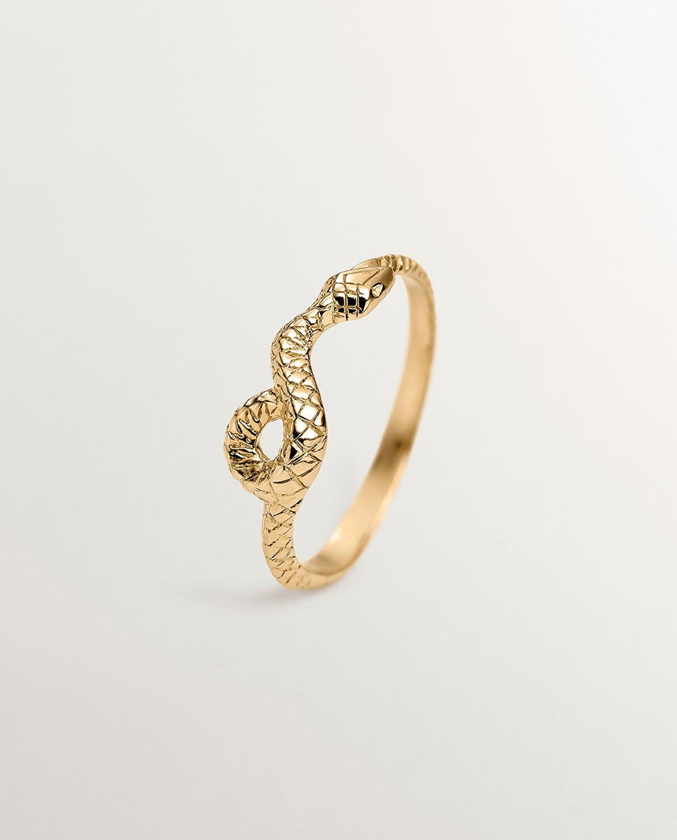 Anillo de plata bañada en oro amarillo de 18K con forma de serpiente 11 Oro