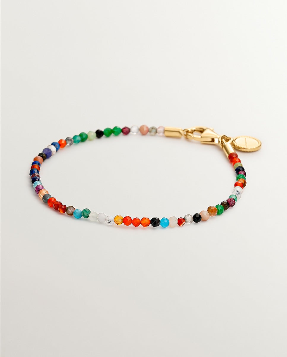 Pulsera de plata 925 bañada en oro amarillo de 18k con bolitas de piedras preciosas multicolor - Aristocrazy - Dorado Dorado-1