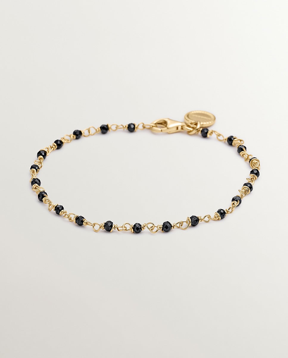 Pulsera de plata 925 bañada en oro amarillo de 18k con espinela negra - Aristocrazy - Negro Negro-1