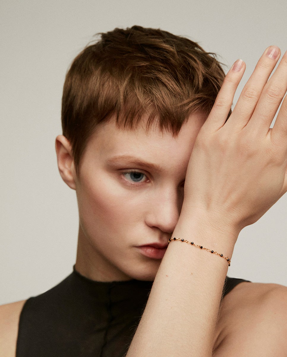 Pulsera de plata 925 bañada en oro amarillo de 18k con espinela negra - Aristocrazy - Negro Negro-2