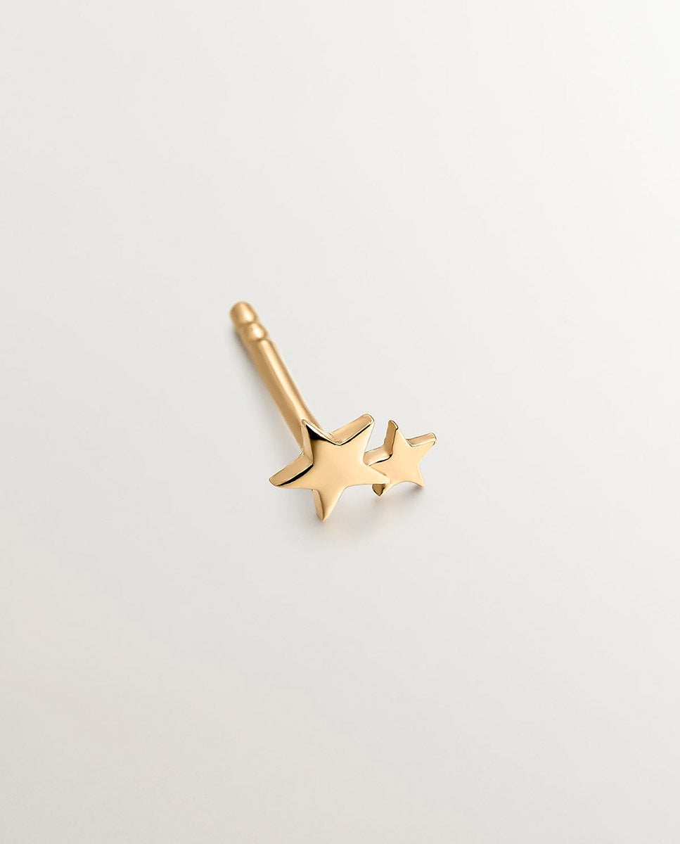 Pendiente individual pequeño de plata 925 bañada en oro amarillo de 18k con estrellas - Aristocrazy - Dorado Dorado-3