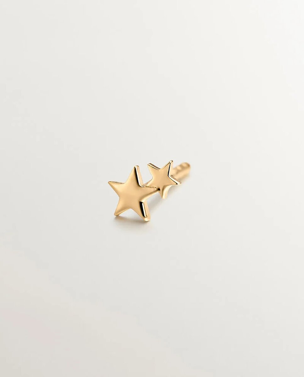Pendiente individual pequeño de plata 925 bañada en oro amarillo de 18k con estrellas - Aristocrazy - Dorado Dorado-5