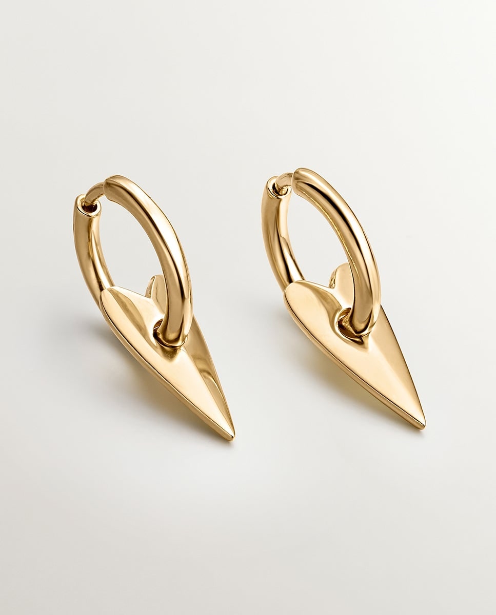 Pendientes de aro pequeños de plata bañada en oro amarillo de 18K con corazón Oro-1