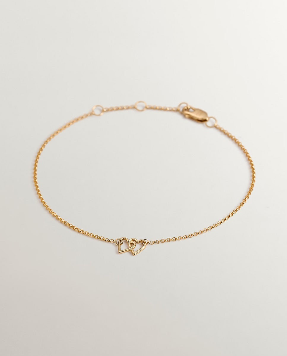 Pulsera de cadena de oro amarillo de 9k con corazones entrelazados - Aristocrazy - Dorado Dorado-1