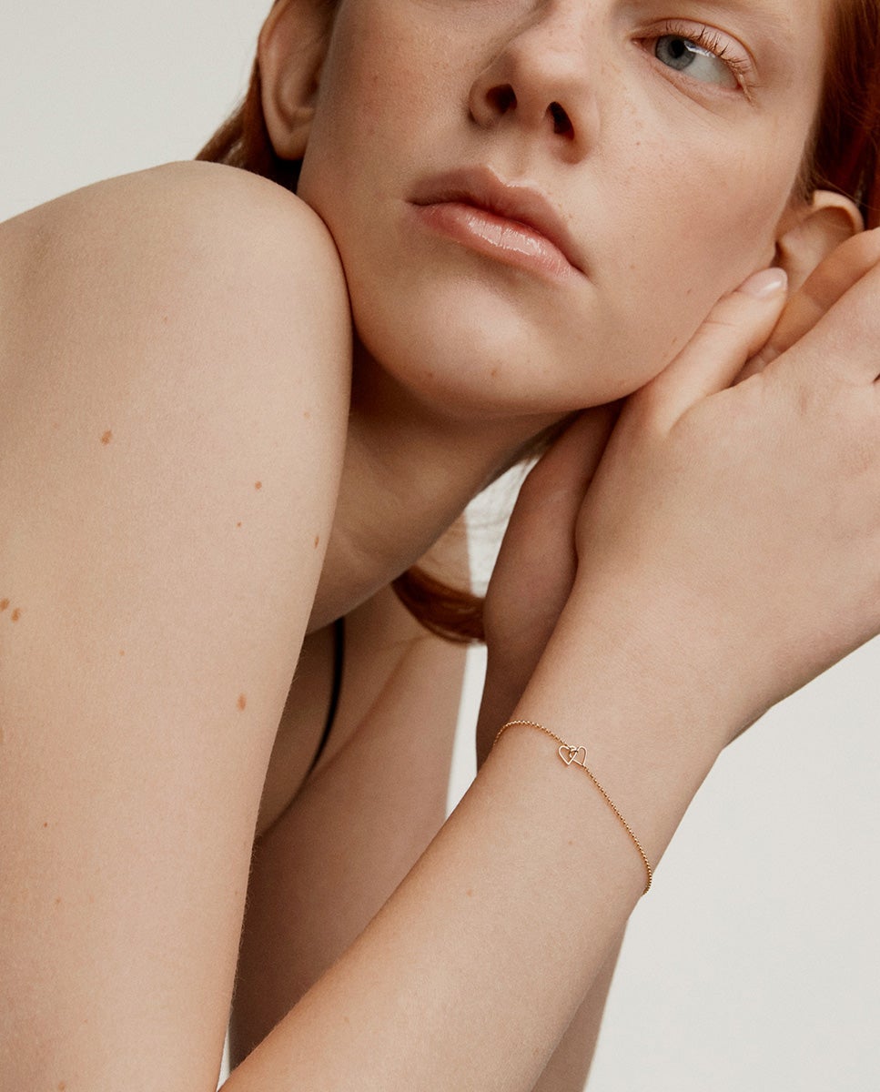 Pulsera de cadena de oro amarillo de 9k con corazones entrelazados - Aristocrazy - Dorado Dorado-2