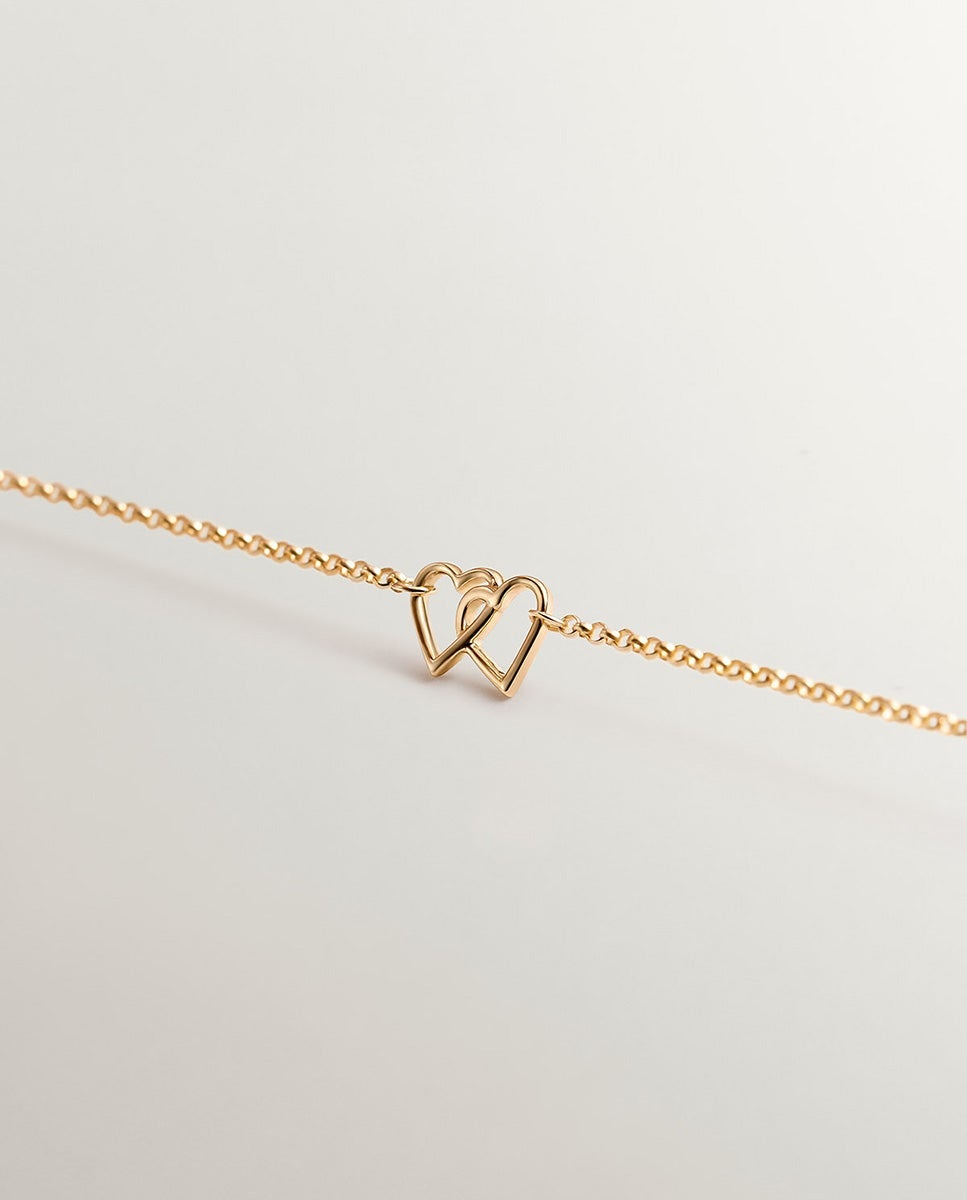 Pulsera de cadena de oro amarillo de 9k con corazones entrelazados - Aristocrazy - Dorado Dorado-5